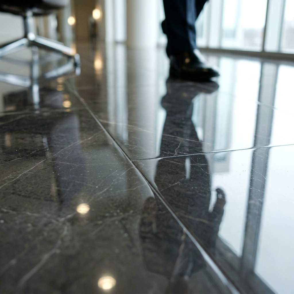 polished floor and buff and wax